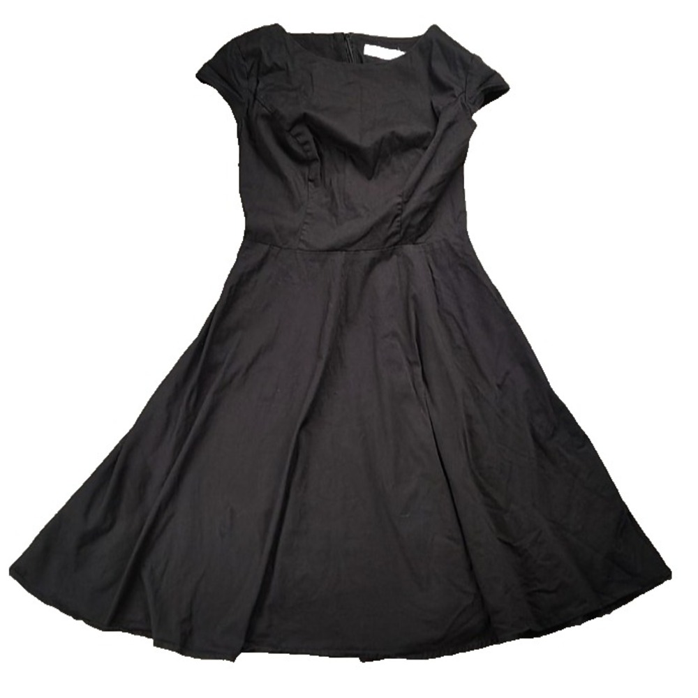 Dressystar Womens Fit & Flare Medium Black Dress Short Cap Sleeve‎ Zip